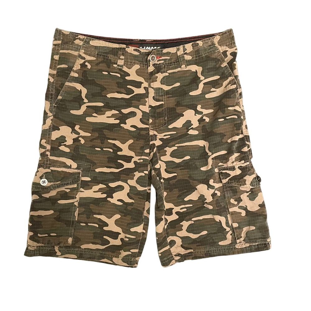 Tony Hawk Cargo Shorts, Size 33, Green Camo, Brown Camouflage, Ripstop, Mens